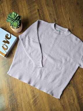 aerie Light Mauve Waffle-Knit Crewneck Sweater Small
